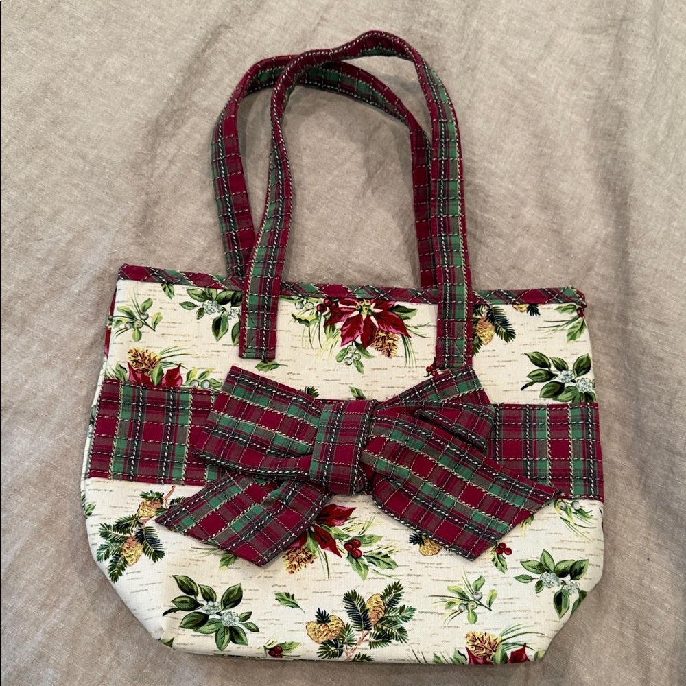 Christmas LONGABERGER 2008 HOLIDAY Handbag/ Tote HOLIDAY PLAID With BowBOTANICAL
